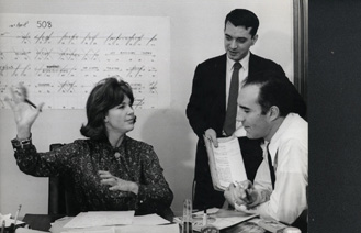 Charles Bitsch with Sophie Desmarets and Michel Piccoli on the set of Bitsch’s short “Lucky la chance” (1964)