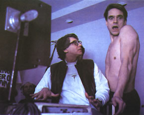 David Cronenberg and Jeremy Irons on the set of Dead Ringers