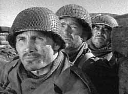 Lt. Costa (Jack Palance), Sgt. Tolliver (Buddy Ebsen) and Pfc. Bernstein (Robert Strauss) observe a possible enemy position in Attack!